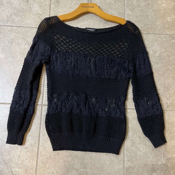 Bebe Black Lace Knit Sweater - Picture 1 of 5